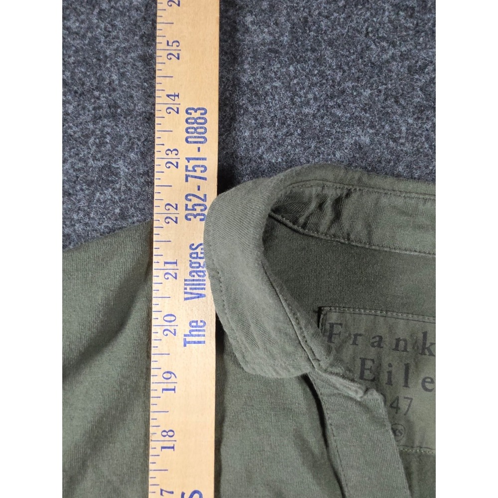 Frank & Eileen Patrick Popover Henley Collared V-neck Raw Hem Sz Olive Green - Picture 6 of 7